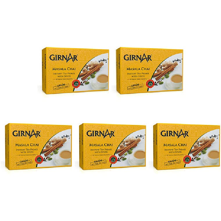 Pack Of 5 - Girnar Instant Masala Chai Milk Tea Sweetened - 220 Gm (7.7Oz) Pack Of 5 - Girnar Instant Masala Chai Milk Tea Sweetened - 220 Gm (7.7Oz)