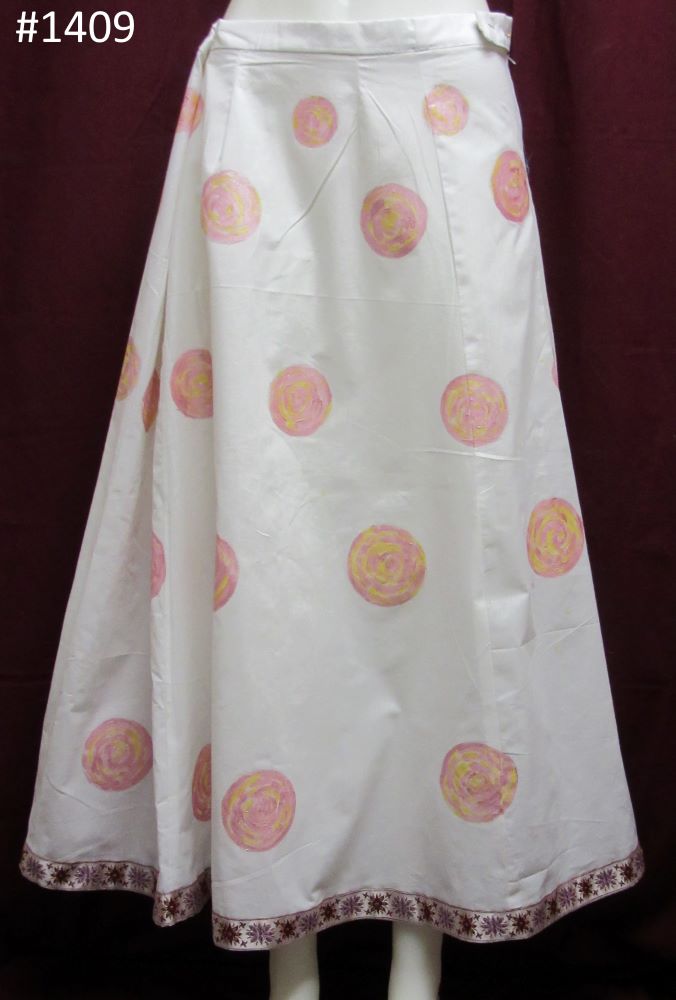 White Cotton Pink Yellow Printed Long Trendy Skirt - 36" Long
