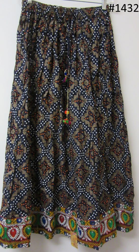 Deep Blue Cotton Bandhej Printed Long Trendy Skirt - 39" Long Deep Blue Cotton Bandhej Printed Long Trendy Skirt - 39" Long