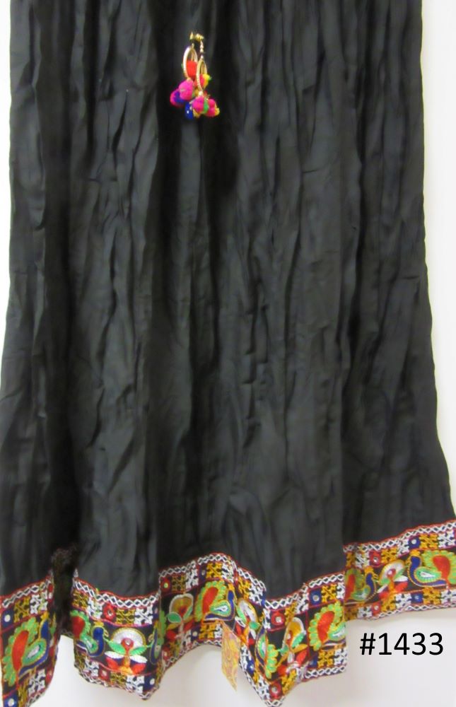 Solid Black Cotton Embroidered Long Trendy Skirt - 39" Long Solid Black Cotton Embroidered Long Trendy Skirt - 39" Long