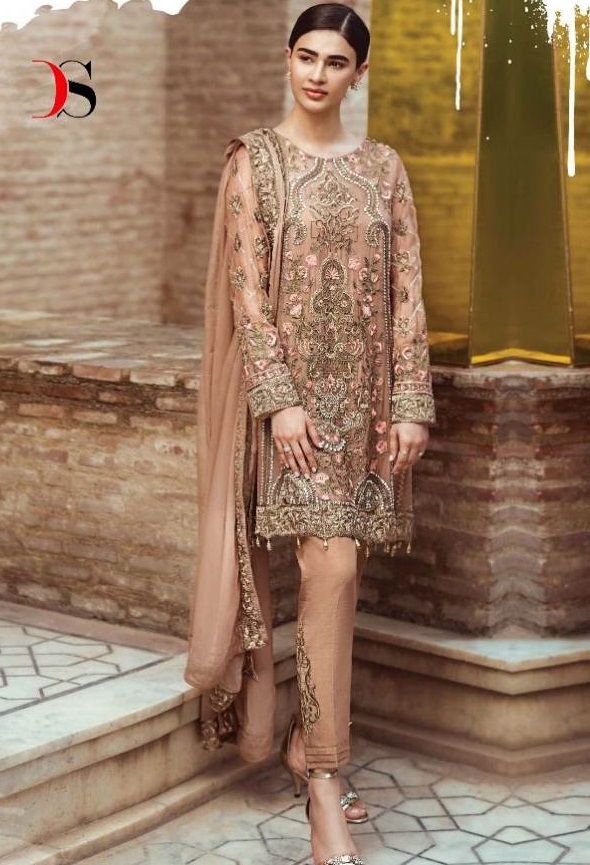 Peach Designer Heavy Work Salwar Kameez Unstitched 35283 Buy