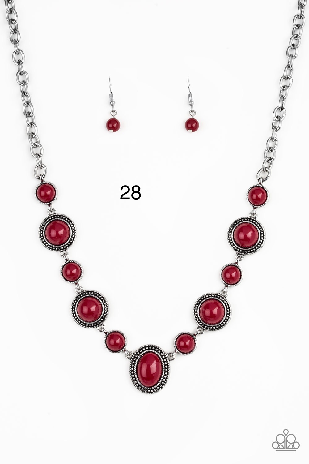 Very Pretty Red Necklace with Earrings Set 