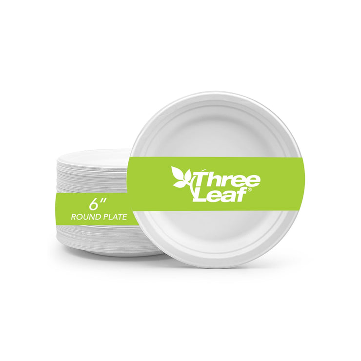 Three Leaf 6" Bagasse Round Plate, 1000 Ct. (20 Packs Of 50) Three Leaf 6" Bagasse Round Plate, 1000 Ct. (20 Packs Of 50)