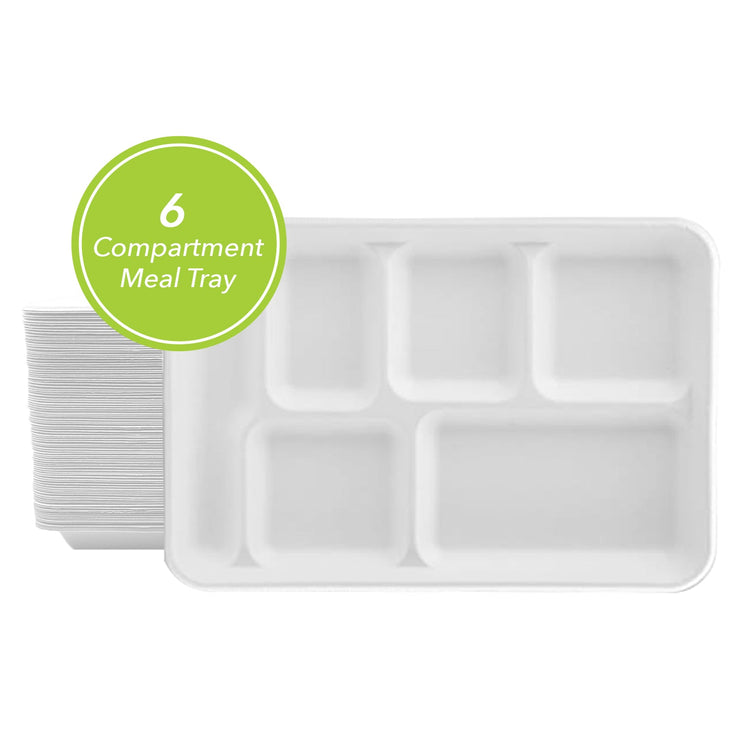 Biodegradable 6 Compartment Bagasse Meal Tray Thali 400 Pcs (8 Packs Of 50) Biodegradable 6 Compartment Bagasse Meal Tray Thali 400 Pcs (8 Packs Of 50)