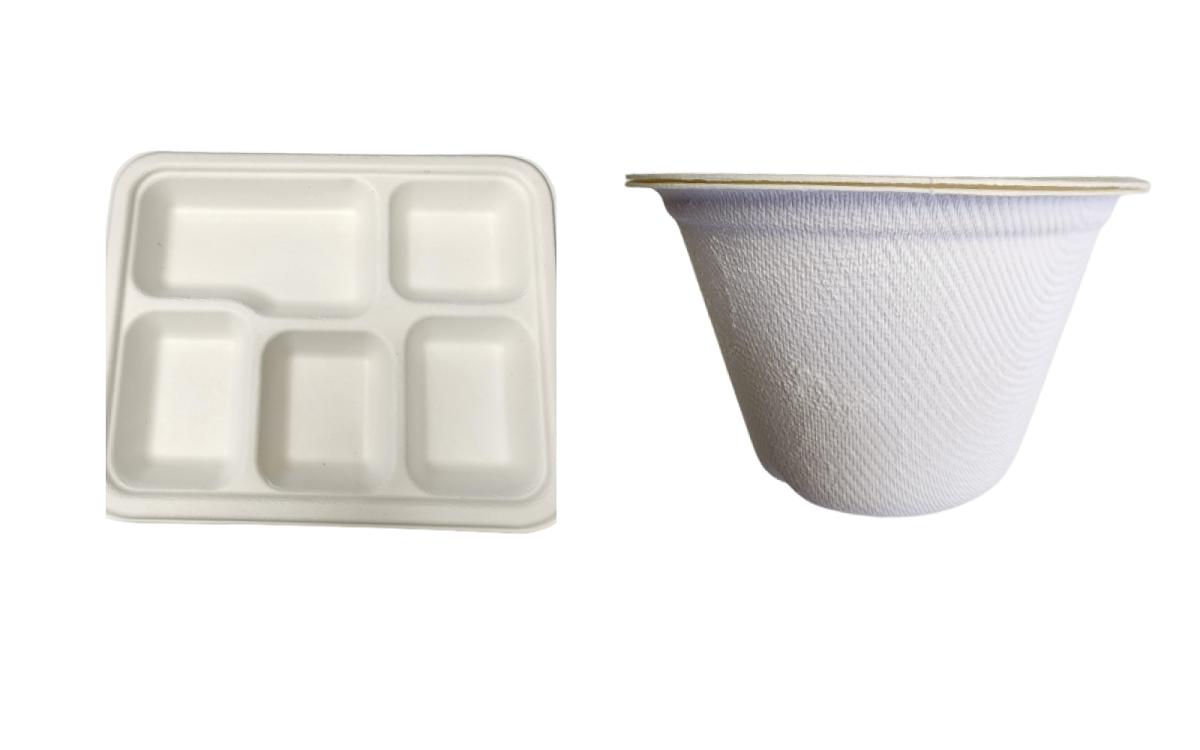 Biodegradable 5-Compartment Plates / Thali / Meal Lunch Dinner Tray - 200 with Bowl Biodegradable 5-Compartment Plates / Thali / Meal Lunch Dinner Tray - 200 with Bowl