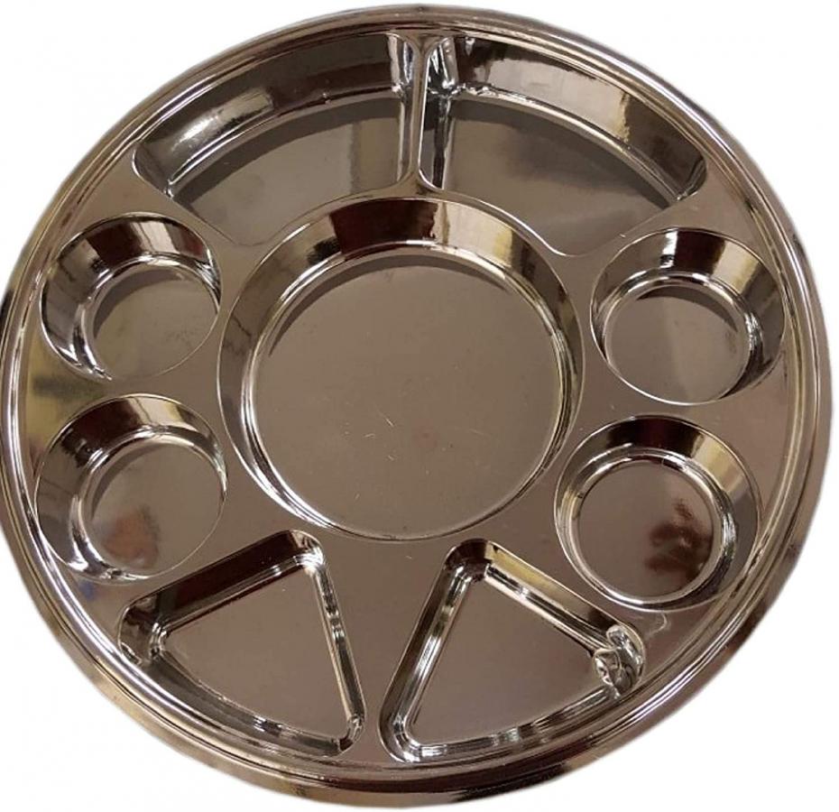 100 Pcs Disposable Plates 9 Compartment Stainless Steel Thali Plates Trays for Indian Food