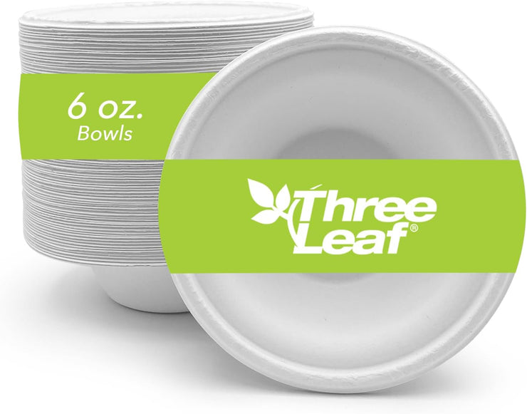 Three Leaf 6 Oz (180 Ml)  Bagasse Bowl, 1000 Ct. (20 Packs Of 50)