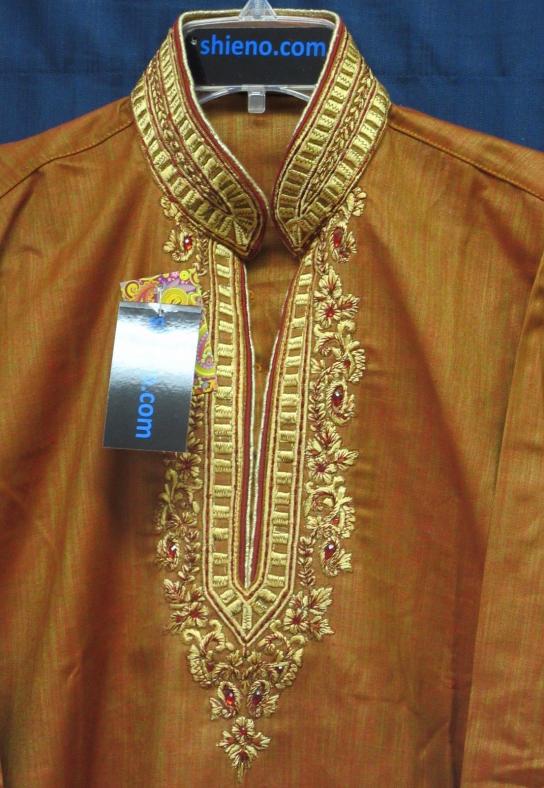 Embroidered Party Wear Orange or Blue Kurta Pajama Set (S / M) Embroidered Party Wear Orange or Blue Kurta Pajama Set (S / M)