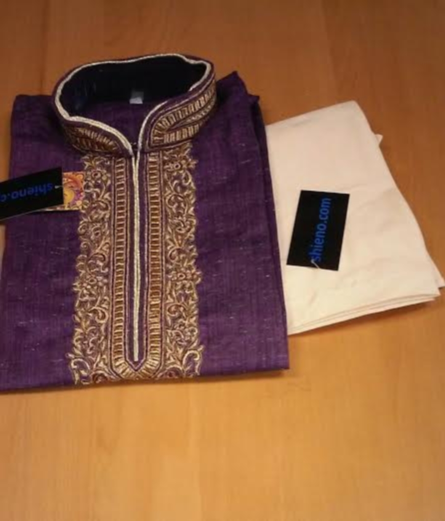 Men's Party Wear Embroidered Purple Khadi Kurta Pajama Set ( S / M) Men's Party Wear Embroidered Purple Khadi Kurta Pajama Set ( S / M)