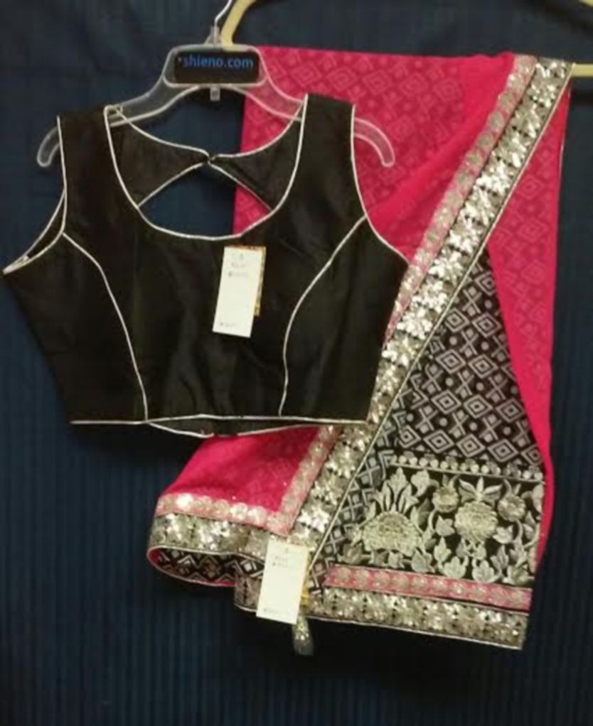 Pink Black/White Chiffon Half and Half Bollywood Saree Pink Black/White Chiffon Half and Half Bollywood Saree