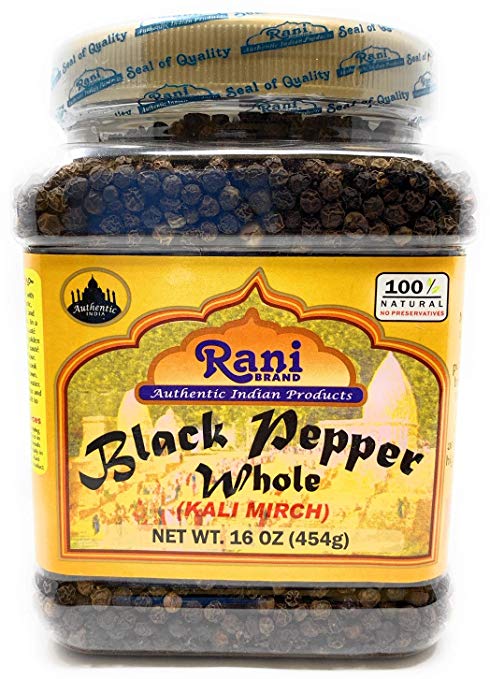Rani Black Pepper Whole (Peppercorns), Premium Indian MG-1 Grade 16oz (454g) ~ Gluten Free, Non-GMO, Natural Perfect size for Grinders! … Rani Black Pepper Whole (Peppercorns), Premium Indian MG-1 Grade 16oz (454g) ~ Gluten Free, Non-GMO, Natural Perfect size for Grinders! …
