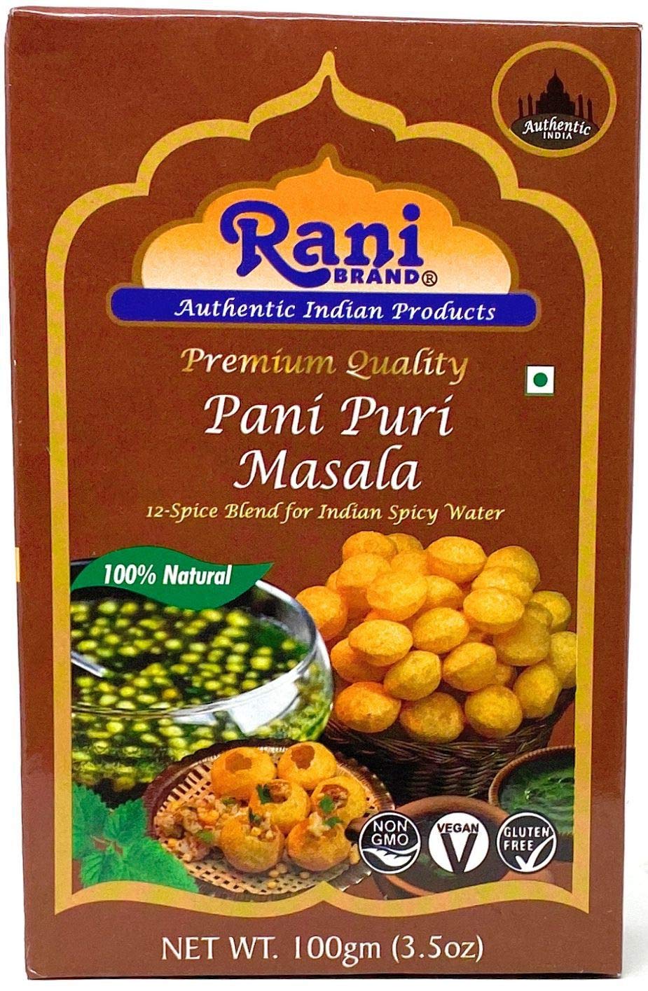 Rani Pani Puri Masala (14-Spice Blend for Indian Spicy Water) 3.5oz (100g) ~ All Natural | Vegan | No Colors | Gluten Friendly Ingredients | NON-GMO | Indian Origin, gol gappa Rani Pani Puri Masala (14-Spice Blend for Indian Spicy Water) 3.5oz (100g) ~ All Natural | Vegan | No Colors | Gluten Friendly Ingredients | NON-GMO | Indian Origin, gol gappa