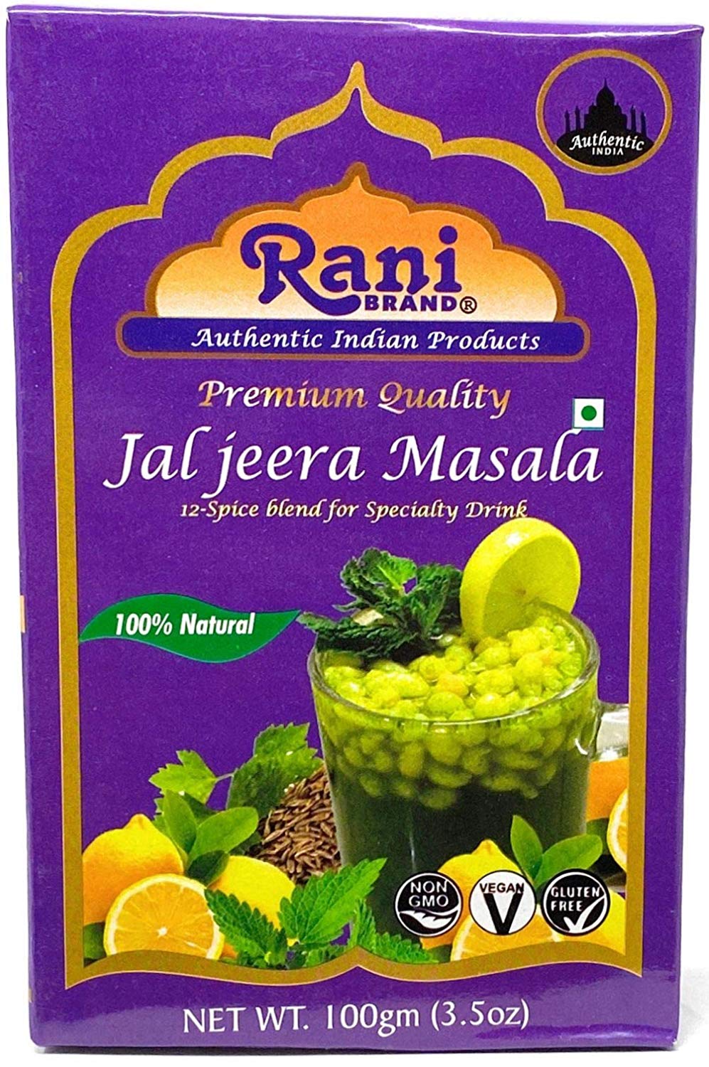 Rani Jal Jeera Masala (14-Spice blend for Spicy Indian Drink) 3.5oz (100g) ~ All Natural | Vegan | No Colors | Gluten Friendly Ingredients | NON-GMO | Indian Origin Rani Jal Jeera Masala (14-Spice blend for Spicy Indian Drink) 3.5oz (100g) ~ All Natural | Vegan | No Colors | Gluten Friendly Ingredients | NON-GMO | Indian Origin