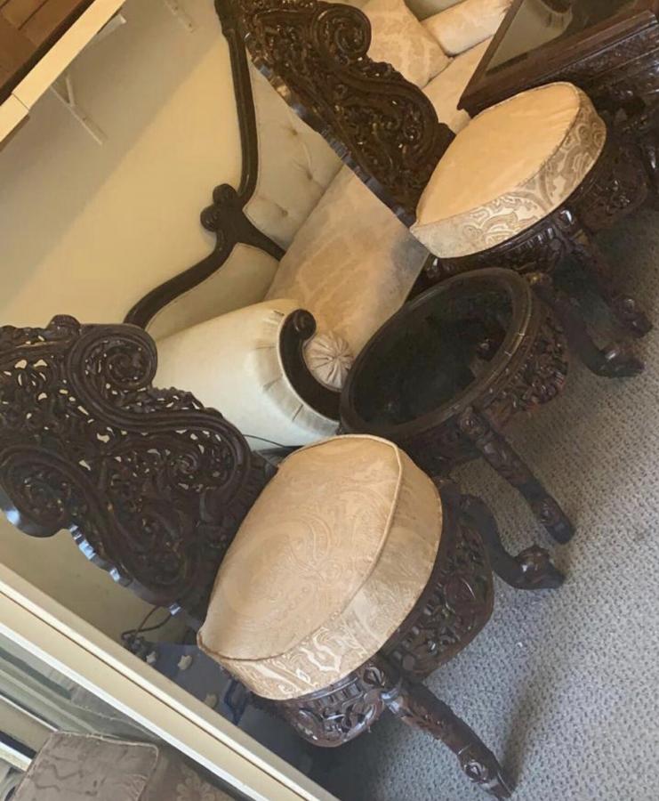 Carved Indian Wood Chairs & Coffee Table Set from India
