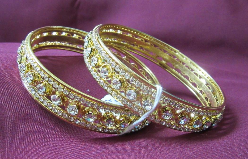 Bangles 7299 Golden Bangles Lustrous CZ Crystal Zircon Stones Bangles 7299 Golden Bangles Lustrous CZ Crystal Zircon Stones