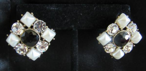 Earrings, Golden square Black Pearls Stones Earrings Earrings, Golden square Black Pearls Stones Earrings