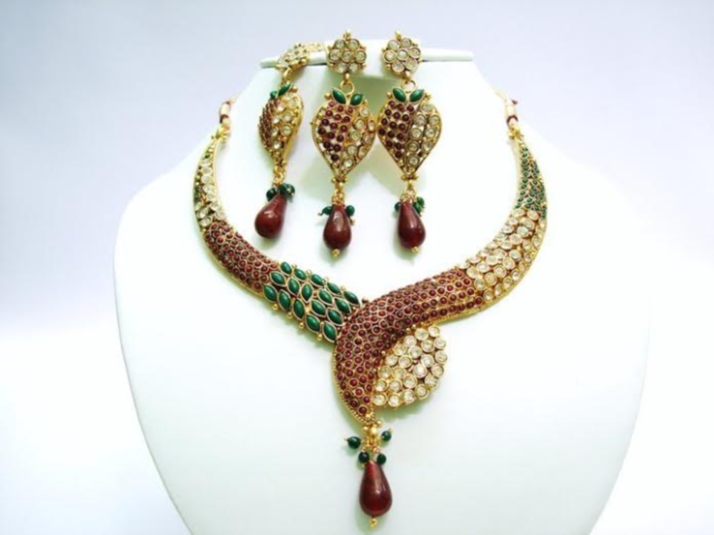 Traditional Designer Golden Multi Color CZ Ornate Jewelry Set Traditional Designer Golden Multi Color CZ Ornate Jewelry Set