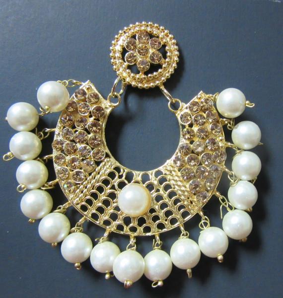 Chaand Bali Style Traditional CZ Pearls Earrings #7382 Chaand Bali Style Traditional CZ Pearls Earrings #7382