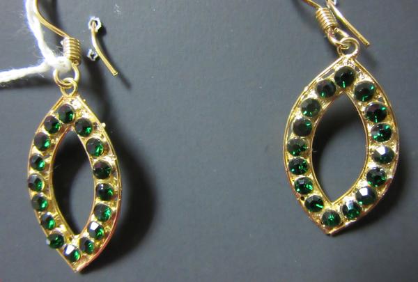 Artistic Earrings, Golden Emerald CZ Pearls Bali Earrings #7383