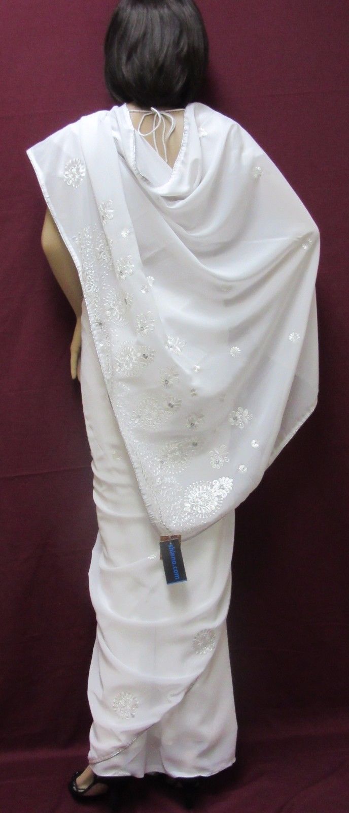 Exclusive White Georgette Silver Tilla Work Saree #7388