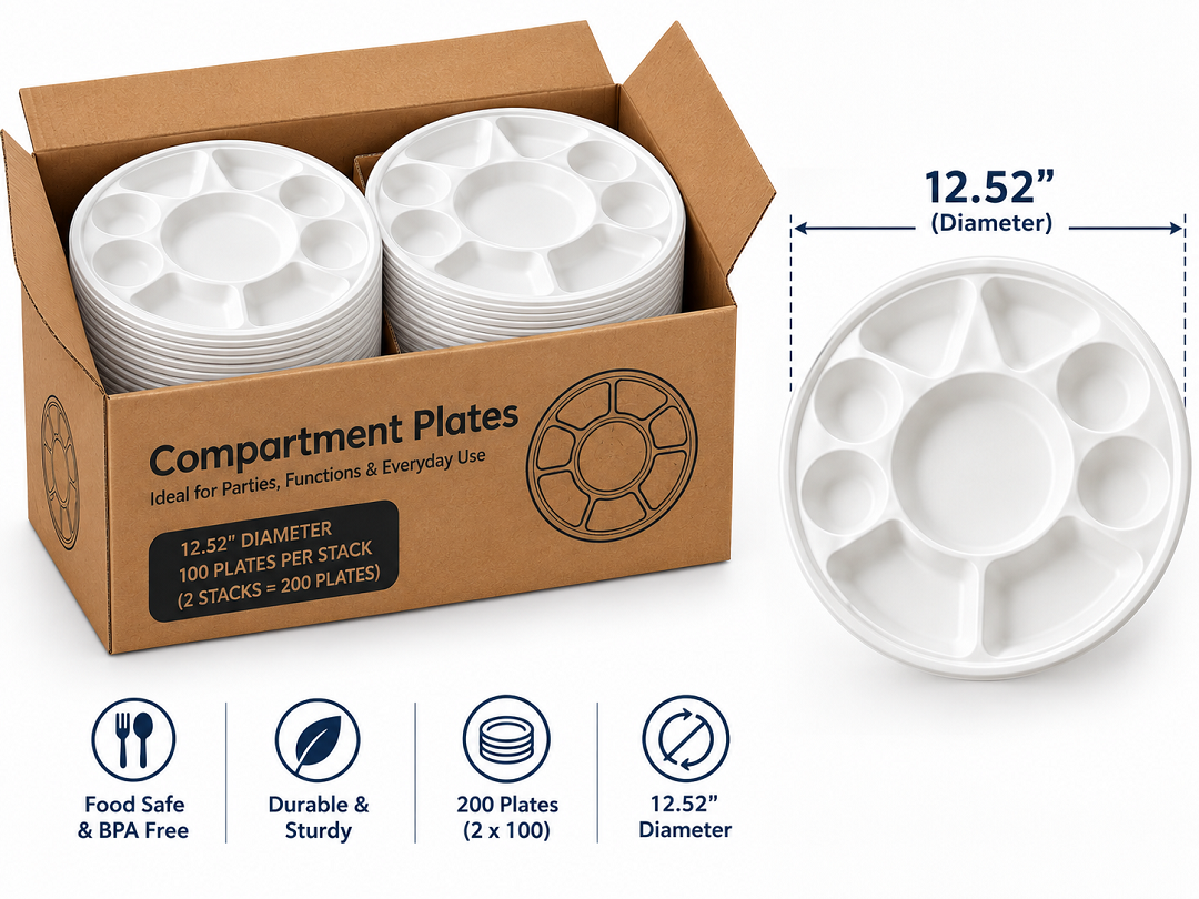 9 Compartment Compostable Biodegradable Round Plates Thali - 200 Pcs