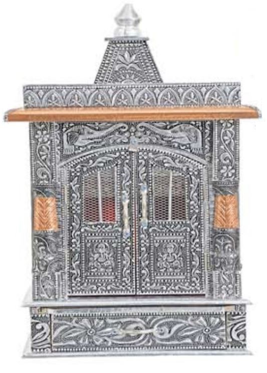 Traditional Design Artistic Puja Mandir Silver Oxidized Temple 11" Wide