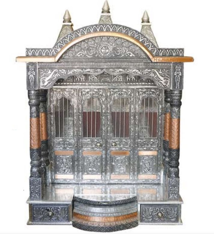 Intricate Design Artistic Puja Mandir Silver Oxidized Temple 24"X18"