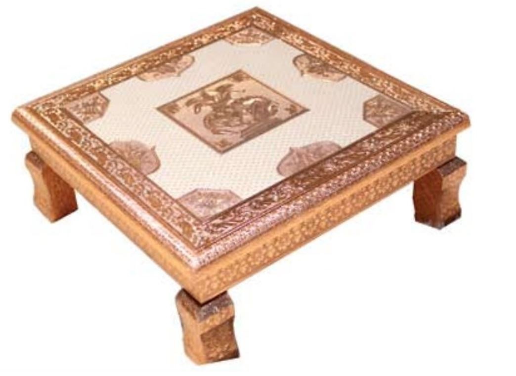 Copper Trim Handcrafted Kalash Design Chowki Puja Bajot Chowrang 12"-18"