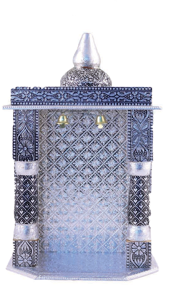 Small Wall Mounting Puja Mandir Silver Oxidized Temple for Home 8"X6" Small Wall Mounting Puja Mandir Silver Oxidized Temple for Home 8"X6"