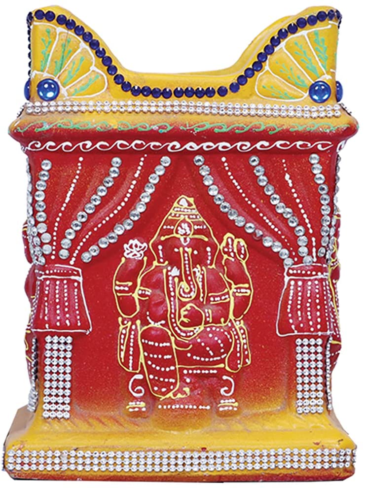 Decorated Ganesha Carving Terracotta Clay Holi Basil Tulsi Planter 8" Decorated Ganesha Carving Terracotta Clay Holi Basil Tulsi Planter 8"