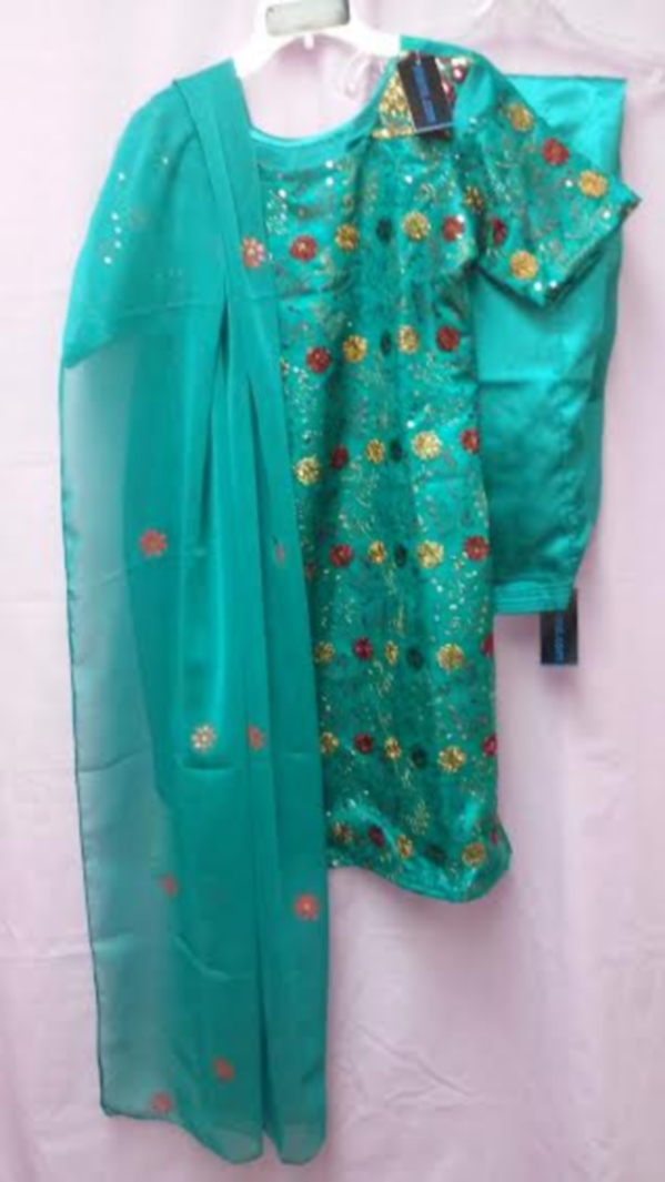 Green Zari Work Net Satin Patyiala Salwar Suit (S) #7452