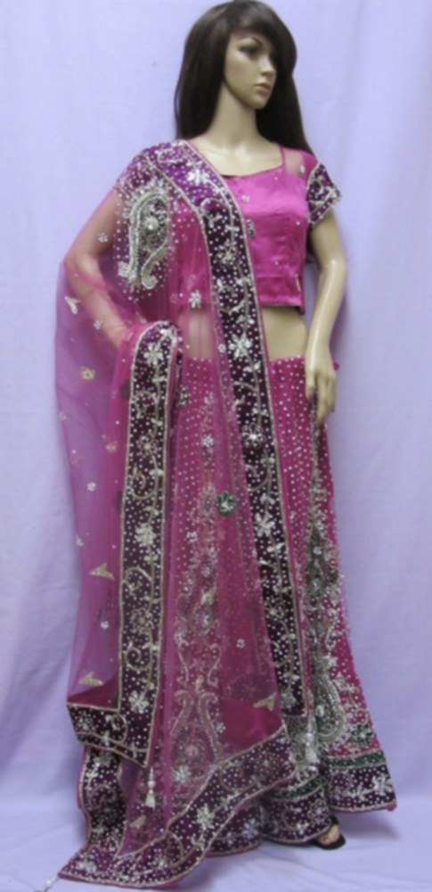 Fuchsia Net / Satin Designer Bridal Lehenga Choli (M) Fuchsia Net / Satin Designer Bridal Lehenga Choli (M)