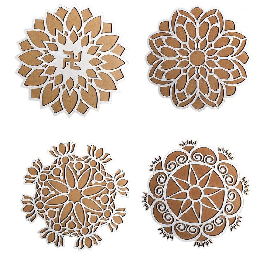 DIY Wooden Rangoli Stencils For Event /Diwali Decor 12" -  Set of 4