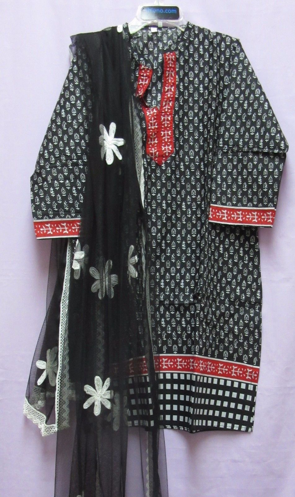 Black & White Print Cotton Salwar Kameez Dupatta (L)