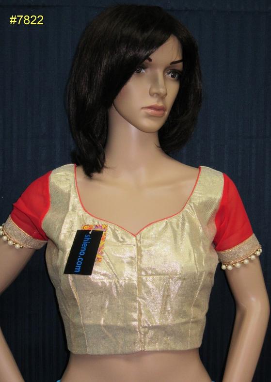 Chic Golden Red Stitched Blouse for Sarees (Medium Size) #35455 Chic Golden Red Stitched Blouse for Sarees (Medium Size) #35455