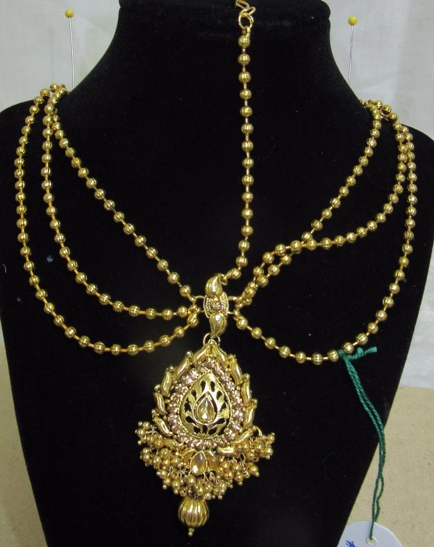 Golden Triple Strand Maang Tika Maatha Patti (Band) Head Jewelry #7823