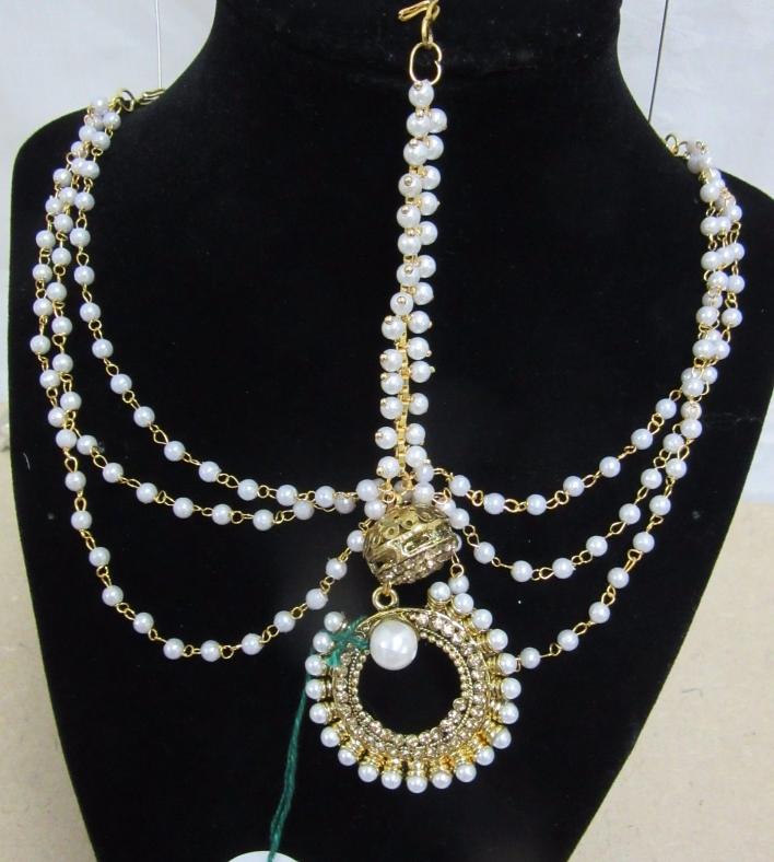 Triple Strand Maatha Patti Mang Tika Forehead Bridal Jewelry #7824 Triple Strand Maatha Patti Mang Tika Forehead Bridal Jewelry #7824