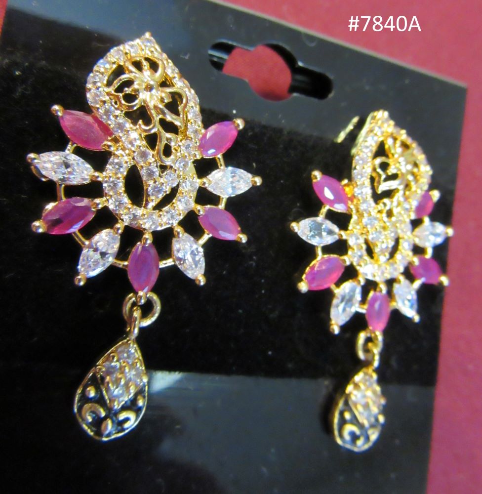 Earrings Golden Ruby CZ Indian Earrings #7840 a