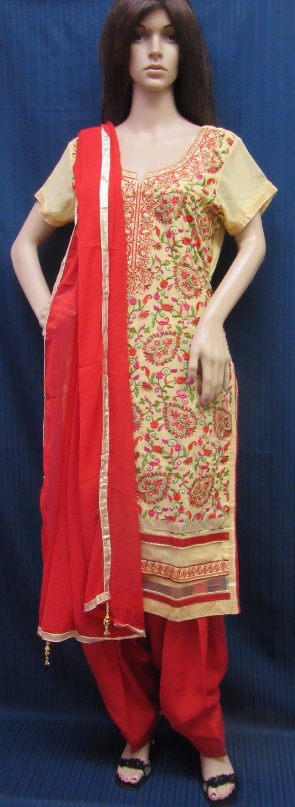 Contemporary Gold Red Embroidered Patiala Salwar Kameez Suit Contemporary Gold Red Embroidered Patiala Salwar Kameez Suit