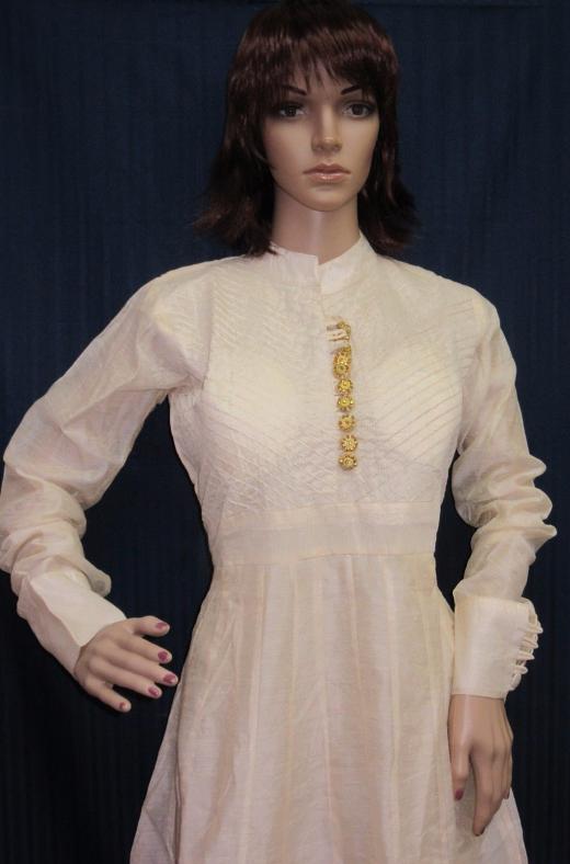 Flared Long Gown, Off White Tussore Cocktail Evening Wear (M) #7954 Flared Long Gown, Off White Tussore Cocktail Evening Wear (M) #7954