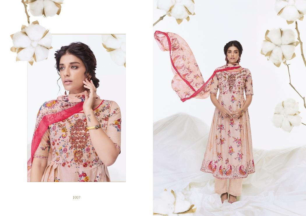 Peach Pink Pure Cotton Printed Embroidery Plazzo Suit (Unstitched)