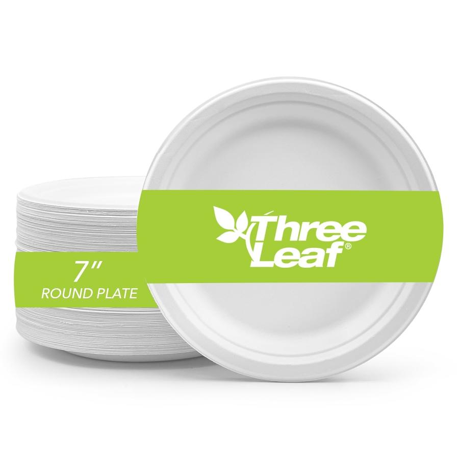 Three Leaf 7" Bagasse Round Plate, 1000 Ct. (20 Packs Of 50)