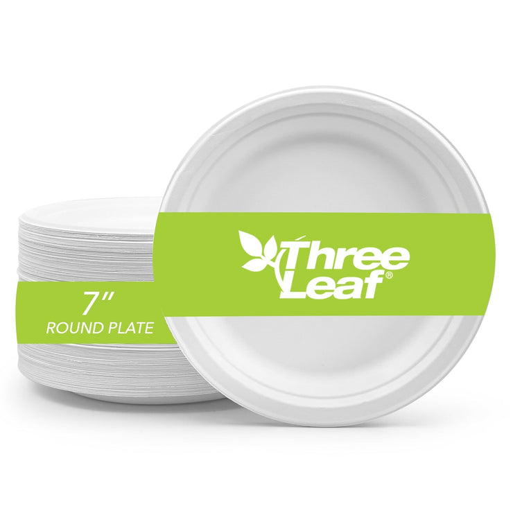 Three Leaf 7" Bagasse Round Plate, 1000 Ct. (8 Packs Of 125)
