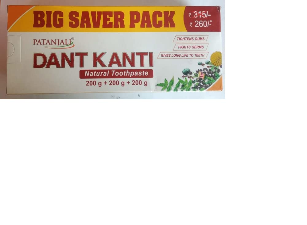 Patanjali Dant Kanti Natural Big Saver Pack 200g+200g+200g - Save 55/- Patanjali Dant Kanti Natural Big Saver Pack 200g+200g+200g - Save 55/-