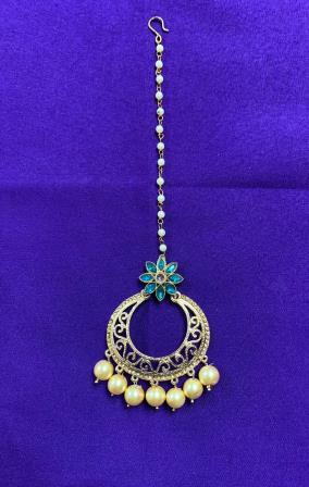 Traditional Stone & Moti Stlye of Golden Mang Tikka # 8