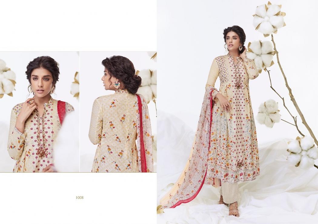 Pretty Beige Pure Cotton Printed Embroidery Plazzo Suit (Unstitched)