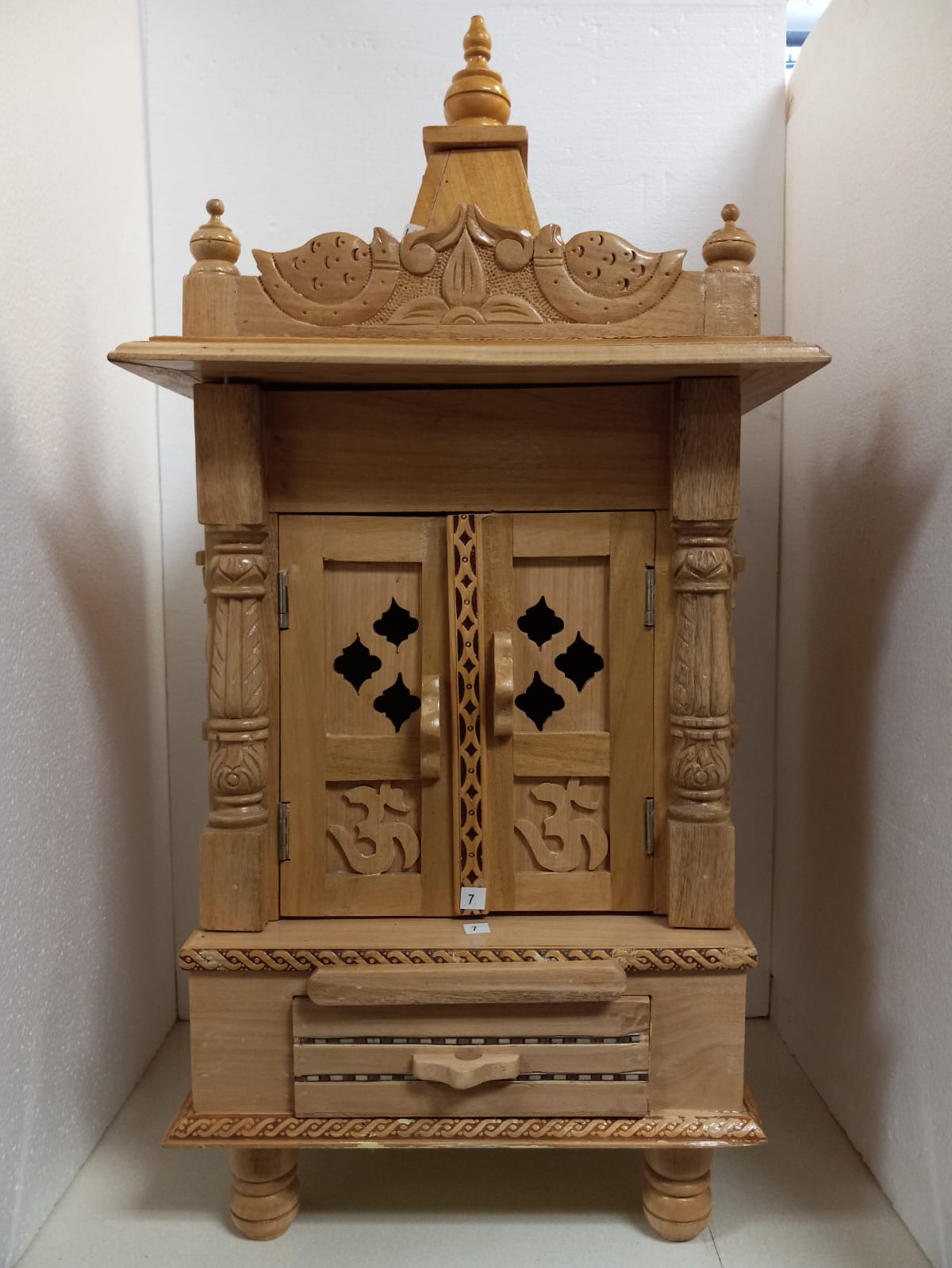 Traditional Design Carved Sevan Wooden Small Temple w/Doors - 14" Wide Traditional Design Carved Sevan Wooden Small Temple w/Doors - 14" Wide