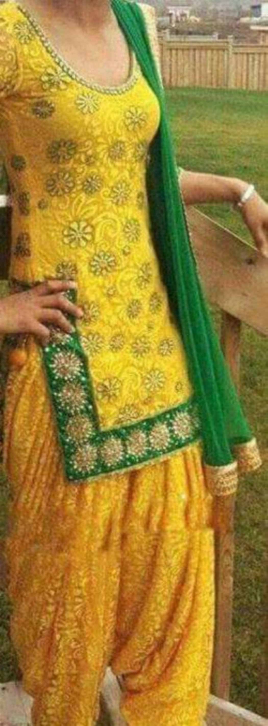Designer Patiala Yellow Floral Salwar Kameez Dupatta - M