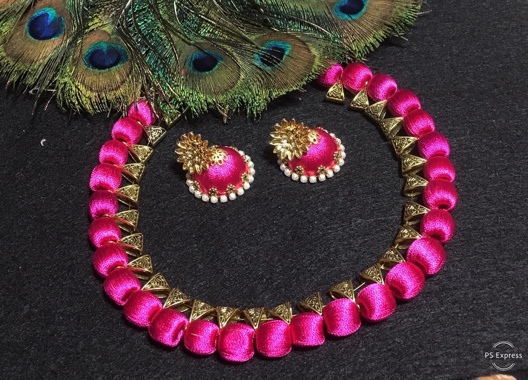 Multicolor Silk Thread Pendant Necklace for Women 14K GP Chain  Adjustable17-21