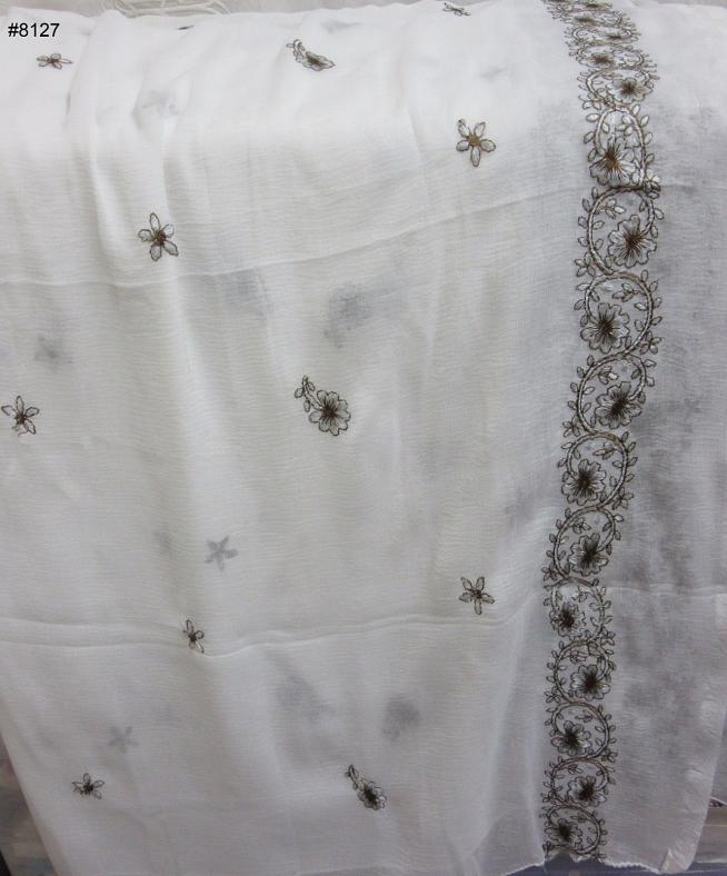 Solid White Georgette Silk Detail Dupatta Chunni Scarf for Ladies Solid White Georgette Silk Detail Dupatta Chunni Scarf for Ladies